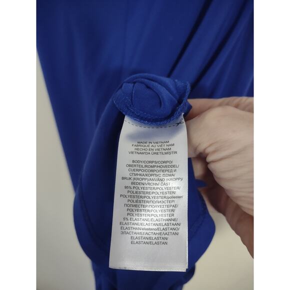 Lauren Ralph Lauren Royal Blue Faux Wrap Ruffle Dress 8 Classic Career - Picture 3 of 5